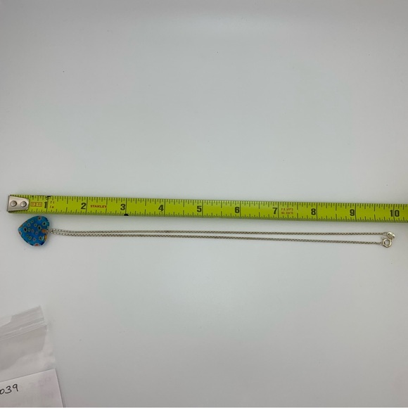 MILLEFIORI Blue Glass Heart Flower Pendant 1" w Sterling Silver 925 18" Chain - Picture 7 of 7